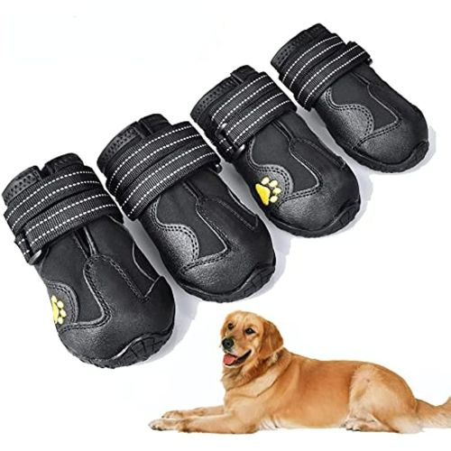 Dog Boots; Waterproof Dog Shoes; Dog Booties with Reflective Rugged Anti-Slip Sole and Skid-Proof; Outdoor Dog Shoes for Medium Dogs 4Pcs Dog Boots; Waterproof Dog Shoes; Dog Booties with Reflective Rugged Anti-Slip Sole and Skid-Proof; Outdoor Dog Shoes for Medium Dogs 4Pcs